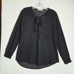 Anabelle Paris Lace Up Grommet Size M Blouse Made In Italy Office‎ Siren Sheer